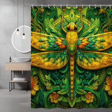 Dragonfly Floral Shower Curtain Green Yellow Graphic Print