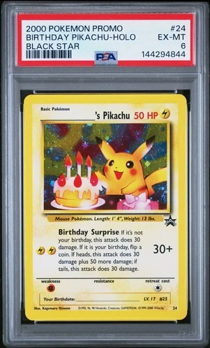 2000 POKEMON PROMO BLACK STAR #24 BIRTHDAY PIKACHU-HOLO BLACK STAR PSA 6 EX MT