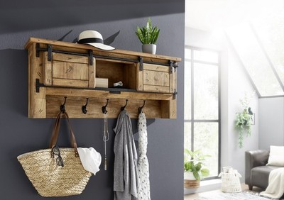 Wandgarderobe Garderobe 115x49cm Mango Holz massiv & Eisen schwarz NEU OVP!!!