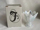 Fenton Glass 2 Way Taper Votive White Opal Mist Carnival  Drapery Candle 2077 FS