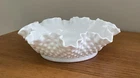 Vintage Fenton Hobnail Milk Glass Ruffled Edge Bowl 6”