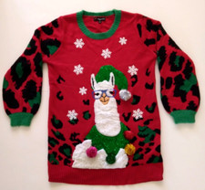 Llama "Ugly Christmas Sweater" 33 Degrees Pullover Women's L Pom Poms