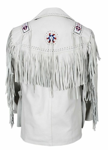 Giacca con frange da cowboy western da uomo con perline nativi americani giacca in vera pelle - Foto 3 di 5
