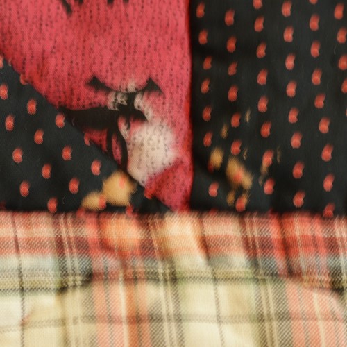 Vtg Impressions Quilt Star Square Red Black Moose Cotton Houndstooth Reversible - Picture 12 of 17