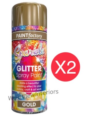 2 x Sparkle Gold Glitzer Sprühfarbe Schillereffekt Hobby Basteln Kunstwerk 400ml