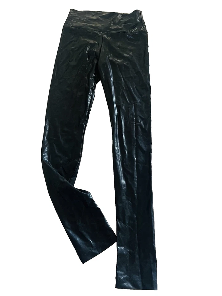 Leggings líquidos vintage solo para miembros negros brillantes segunda piel cuero look cintura alta Foto 4 de 4