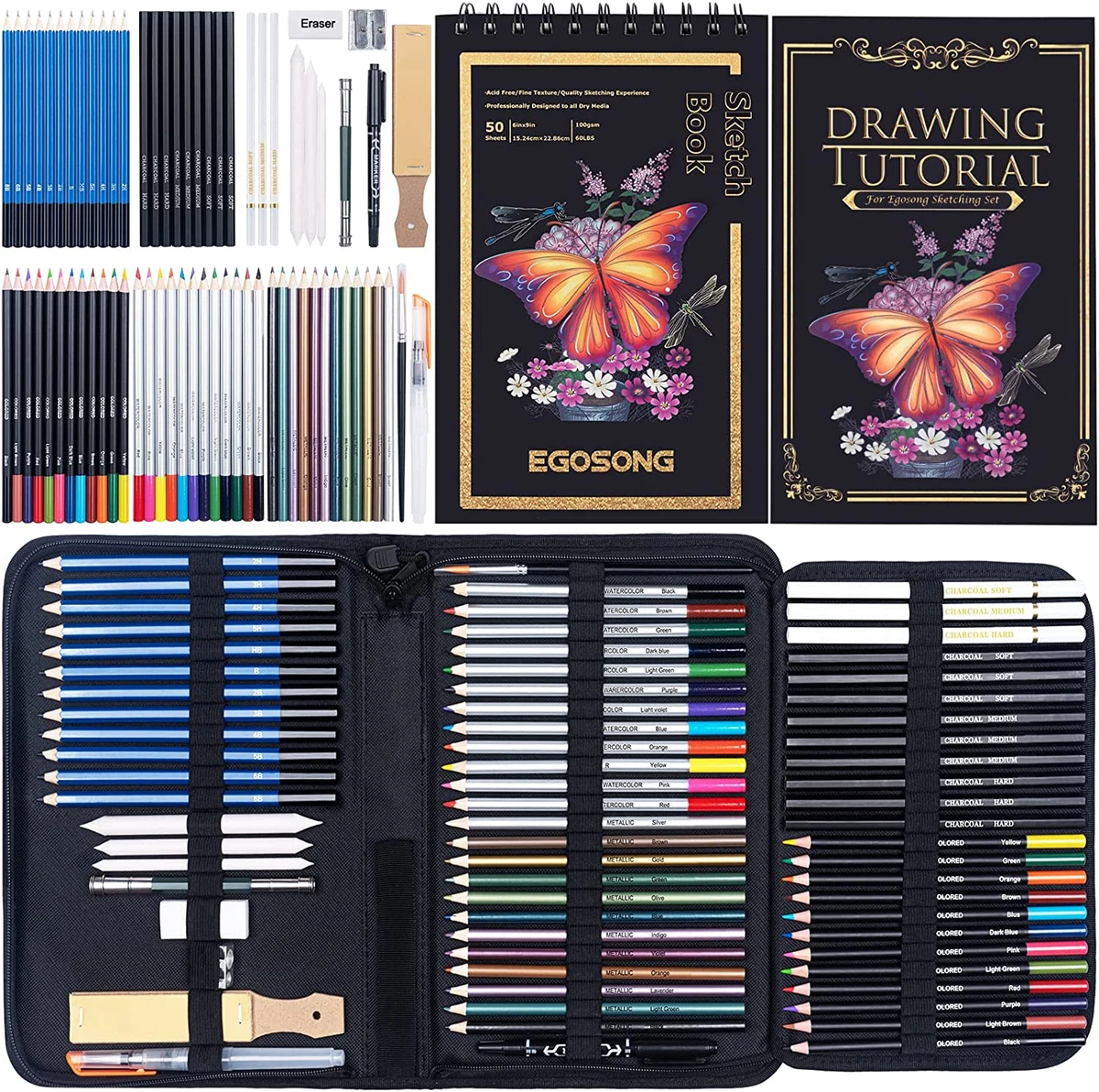 Professional Drawing Supplies Art Set –73 Piece Sketching Kit with Sketch  Book