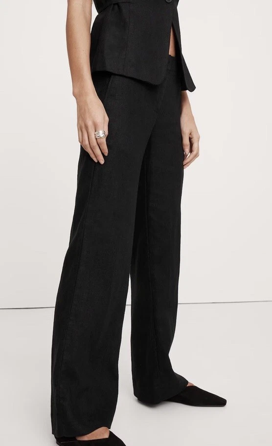 Nuevo Pantalón Banana Republic The Everyday Lino Pierna Ancha Negro Talla XL Foto 3 de 4