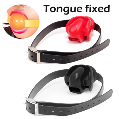 Self Bonbage PU Leather Tongue Fixed Open Mouth Gag BDSM Bondage Flirting Restraint ...