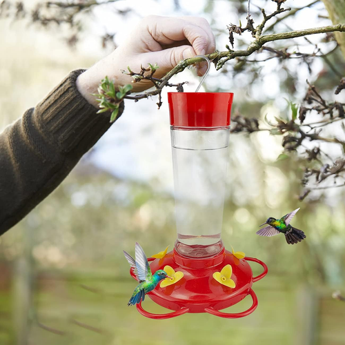Urban Deco Glass Hummingbird Feeder for Outdoor Hanging Bird Feeder, 5 Feeding - Picture 8 of 12