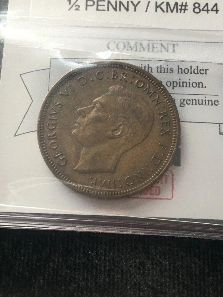 1943  Great Britain,  1/2 Penny, Coin Mart  Graded **AU-50** KM# 844 - Image 2 of 4