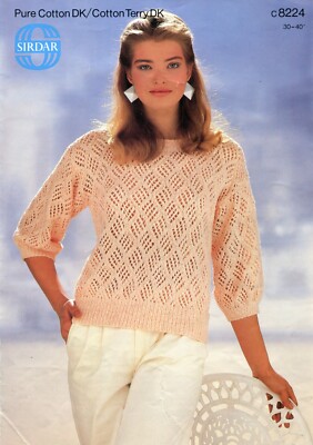 Sirdar 8224 Damen Spitzenpullover DK 30-40'' Vintage Strickmuster
