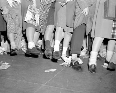 Fans waiting in line outside the Paramount Theater waiting to see  .. Old Photo