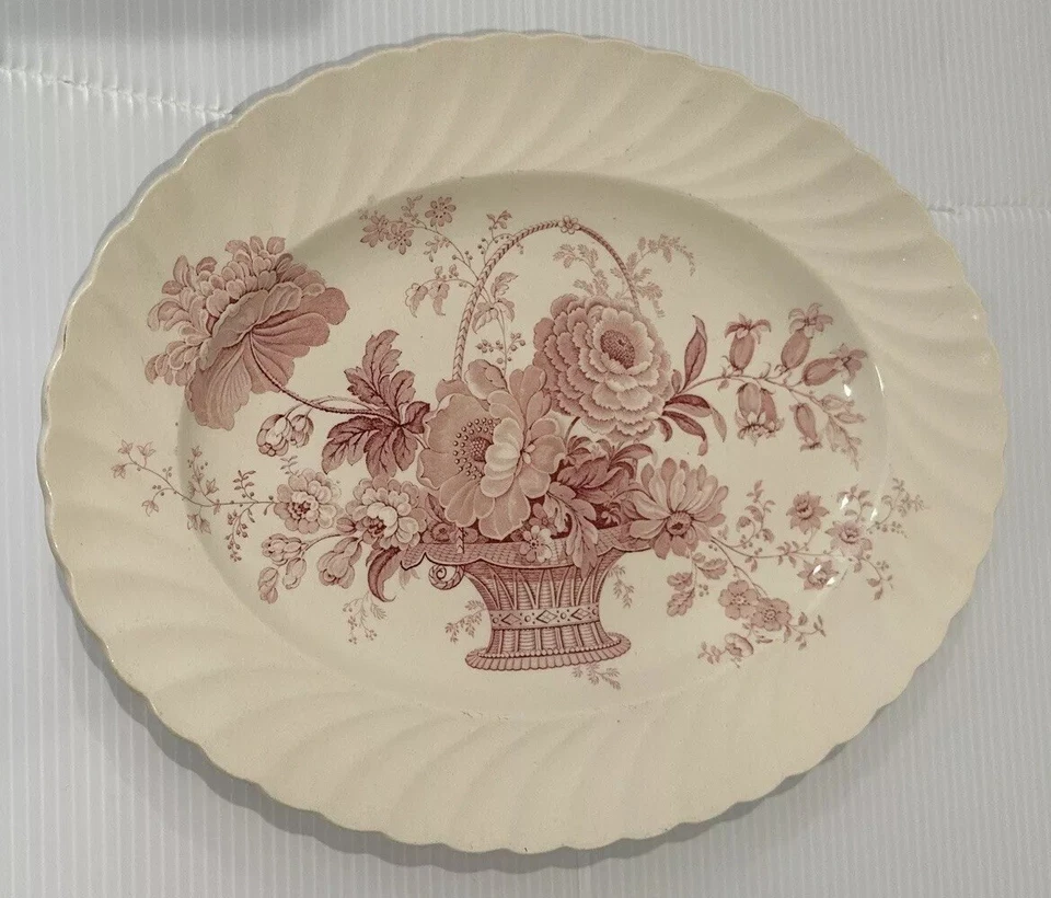 Plato para servir Royal Staffordshire Charlotte rosa festoneado ovalado 13 3/4" años 30 Foto 2 de 4