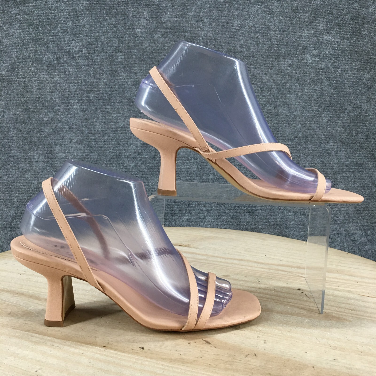 HM Sandals Womens 8 Strappy Slingback Heels Beige Faux Leather Open Toe Casual-image