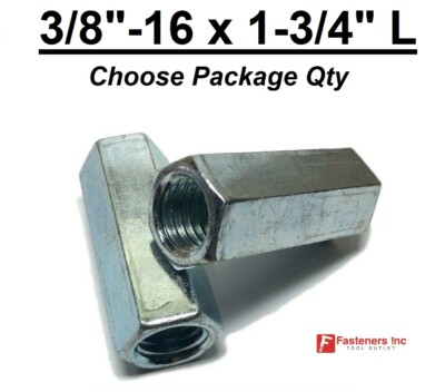 3/8''-16 x W9/16'' x L 1-3/4'' Coarse Grade A Hex Threaded Rod Coupling Nut Zinc