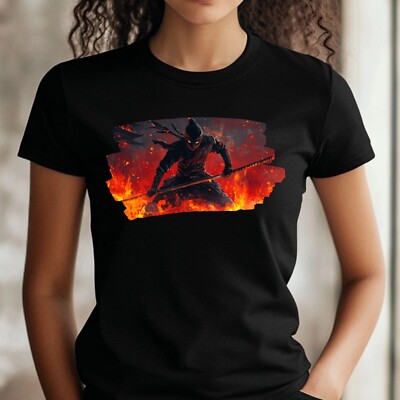 Frauen T-Shirt Ninja in Flammen Motiv Baumwolle Größe S bis 3XL