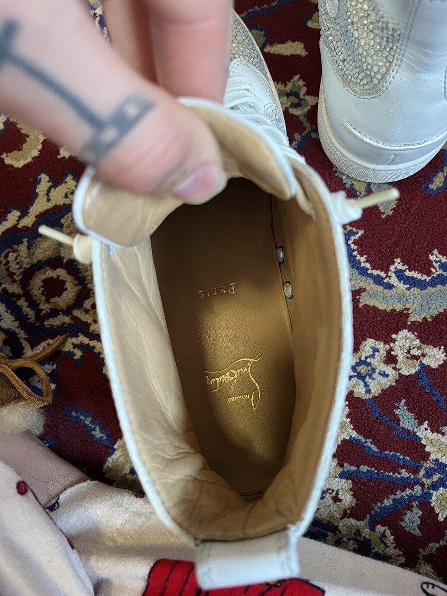 Mens Christian Louboutin White Leather Swarovski Strass