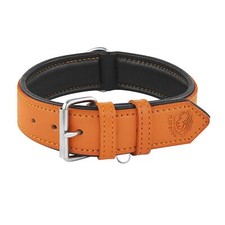 Riparo Genuine Leather Padded Dog Heavy Duty K-9 Adjustable Collar XL Orange