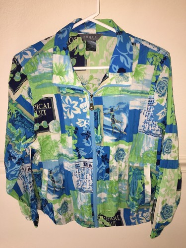 WOMENS AQUA BLUE WHITE LIME BLACK KORET CASUAL CAREER JACKET WIND SIZE PS 44" - Picture 2 of 5
