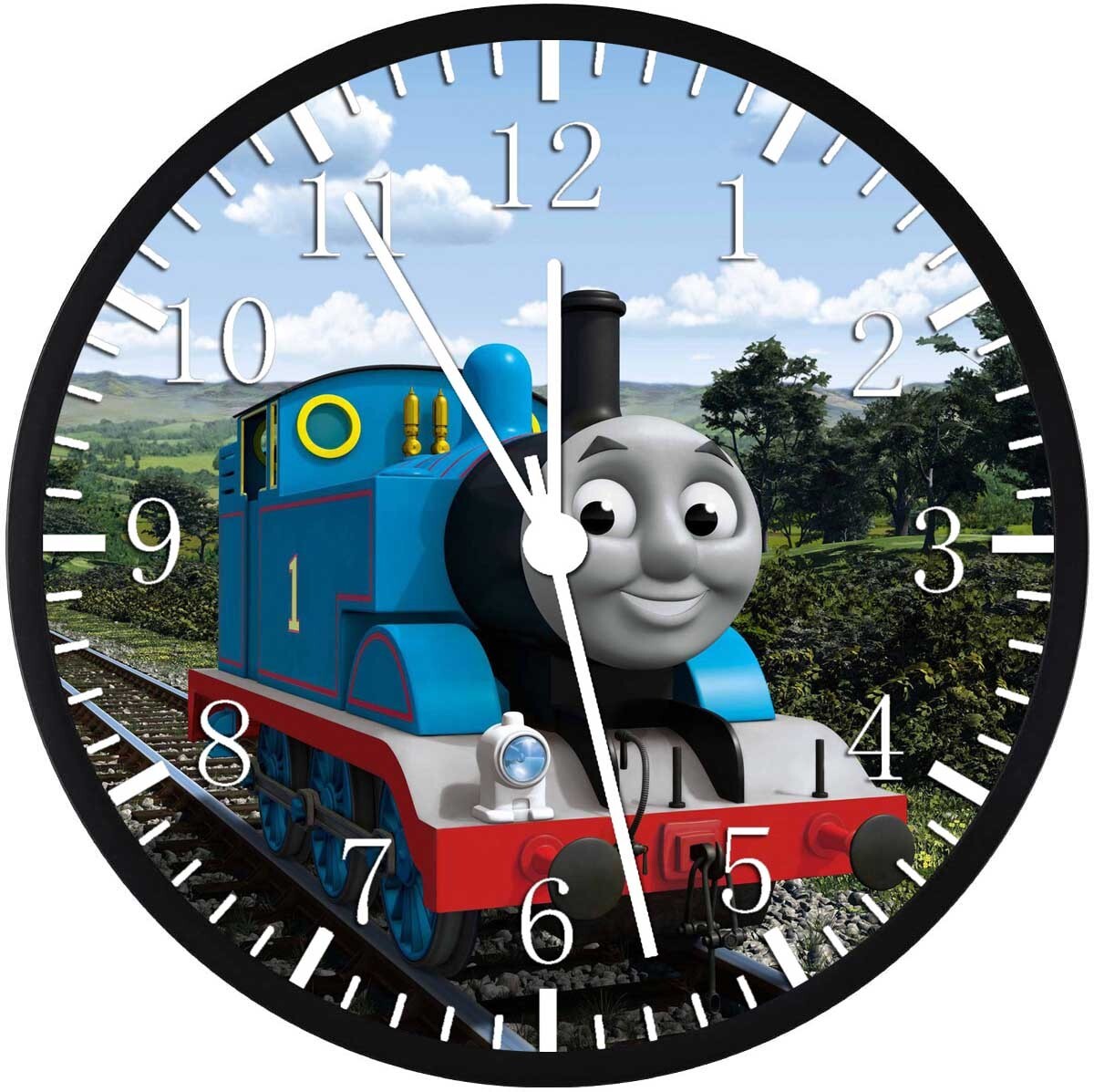 Thomas Train Black Frame Wall Clock Large 12" Glass Face Non Ticking E140 NEW