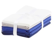 5 Fat Quarters - Blue Solids Gray White Cotton Fabric Precuts Bundle M204.30