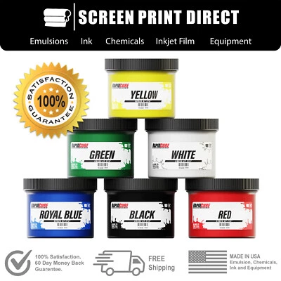 ECOTEX® SCREEN PRINT DIRECT™ RAPID CURE Screen Printing Plastisol Ink Kit - Low Temp Cure 270F - 6 Colors - 8oz