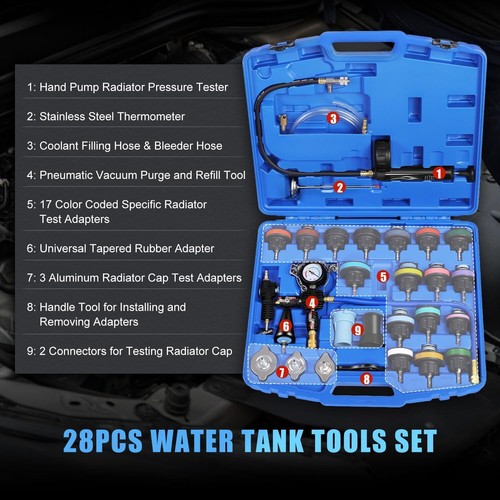28pcs Radiator Pressure Tester Coolant Purge Refill Vacuum Cooling System Kit - Picture 2 of 17