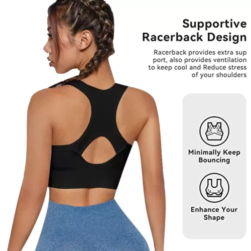 Damen Frontreißverschluss Sport Tank BH bequem & hautfreundlich Racerback Alltag - Bild 4 von 43