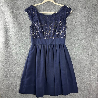 Eliza J Dress Women's Blue Lace and Faille A-Line Pockets Party - Main Image