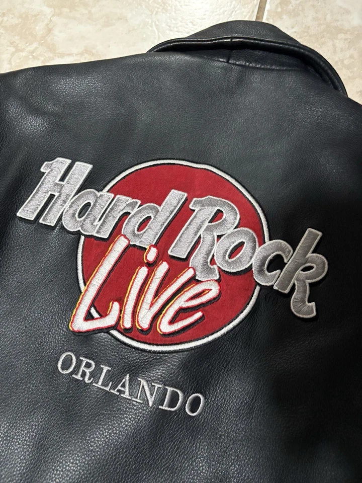 Chaqueta de moto de cuero Hard Rock Orlando vintage años 80 90 negra pequeña Foto 2 de 4