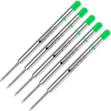 5 Monteverde Ballpoint Pen Refills, Parker Style, GEL Ink, Fine Point, Green Ink