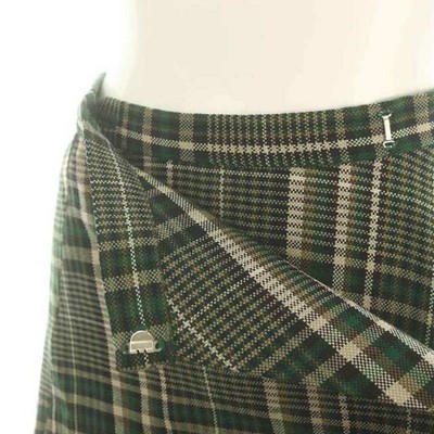 CLANE ASYMMETRY HEM CHECK SKIRT LAP FU LONG PATTERN 1 GREEN 