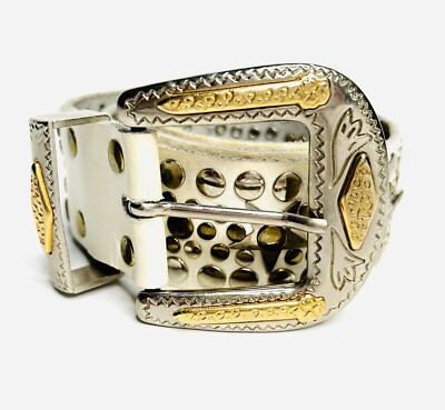 Avant Garde Glamory White Silver Studded Leather Belt ~ Sz 30 Stars Shells Boot