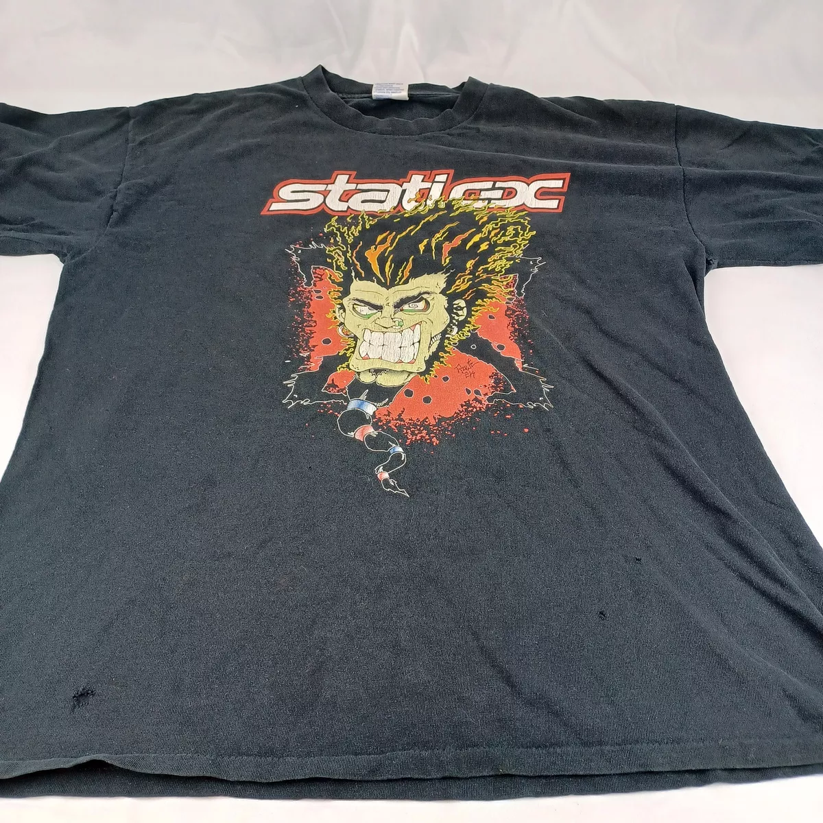 Vintage 1990s Static-X Band Black XL T-Shirt Read Description Small Holes