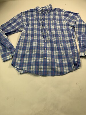Vineyard Vines Shirt Mens Medium Plaid Tucker Long Sleeve Button Up Blue