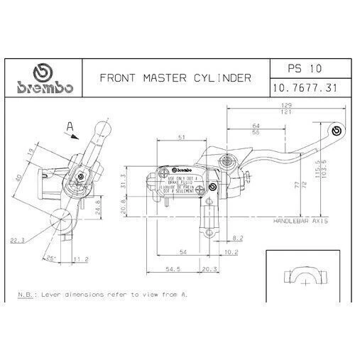 Pompa Freno Anteriore BREMBO PS 10 SILVER CON SERBATOIO 10767731 - Imagen 2 de 4