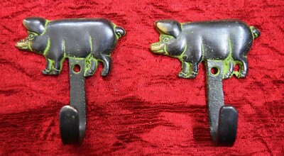 Brass Pig Wall Hook Set Of 02 Hooks Pork Design Handmade Wall