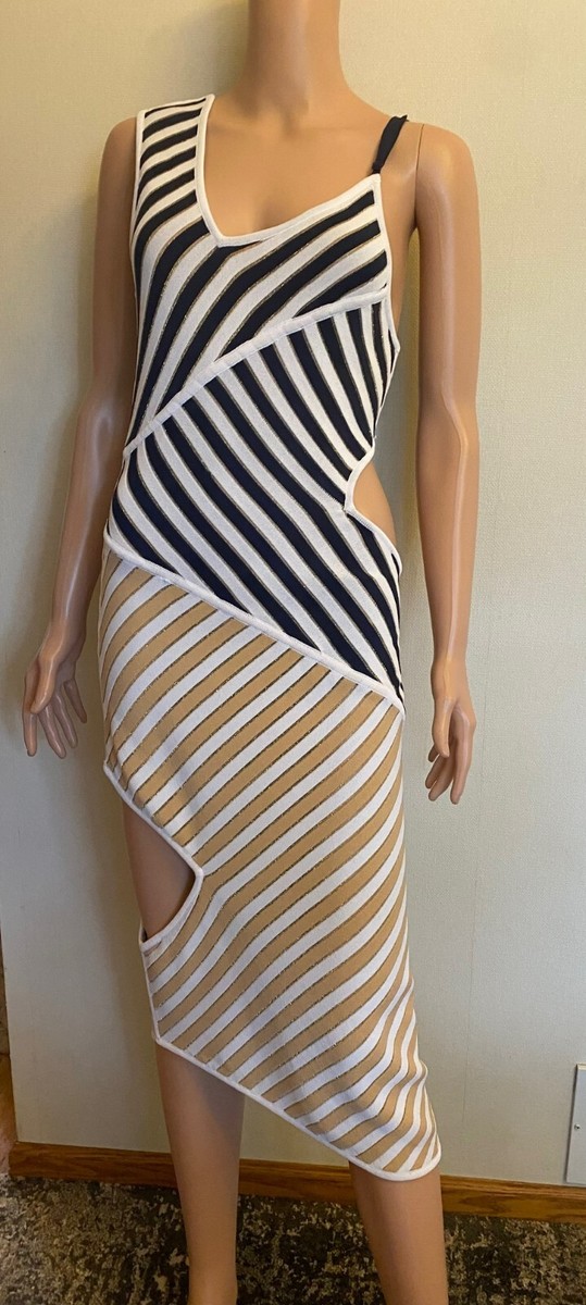 jean paul gaultier cut out dress Style Striped Stripes Assimetrical Sz S Mac Duggal - Black Occasion:Brunch Gaultier soleil Main Fabric US SIZE:4