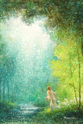 Yongsung Kim LEAD ME Canvas Art Print Jesus Leading Sheep Across Still ...