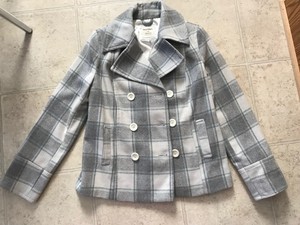 grey plaid peacoat