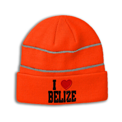 Reflective Beanie for Men & Women I Love Belize I Love Acrylic 1 Size