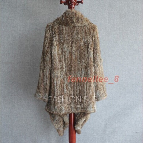 Women Real Knitted Rabbit Fur Coat Big Lapel Warm Fur Outwear Jacket Top Quality - Picture 12 of 32