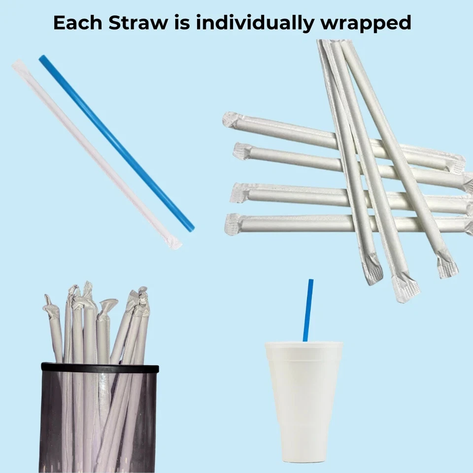 Pajitas de plástico Dixie 10,25" gigantes envueltas individualmente azules 1.200/estuche GW104 Foto 4 de 4