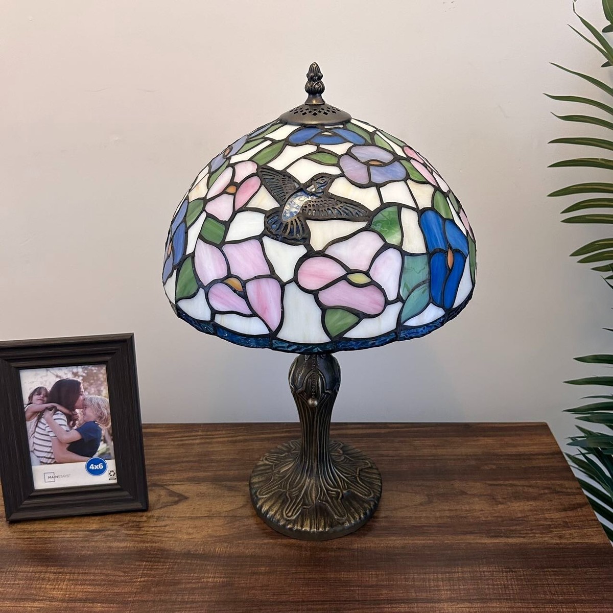 Enjoy Tiffany Style Table Lamp Stained Glass Hummingbird Flower