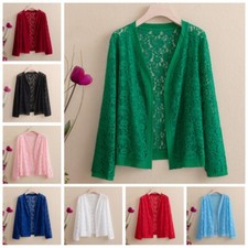 Donna Pizzo Cardigan Cappotto Giacca Velato a Rete Estate Floreale Traforato