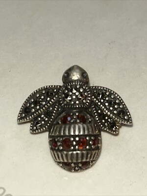 Sterling Bee Brooch Pin Bug Insect Bumblebee Honeybee Vintage 925 Rhinestone?
