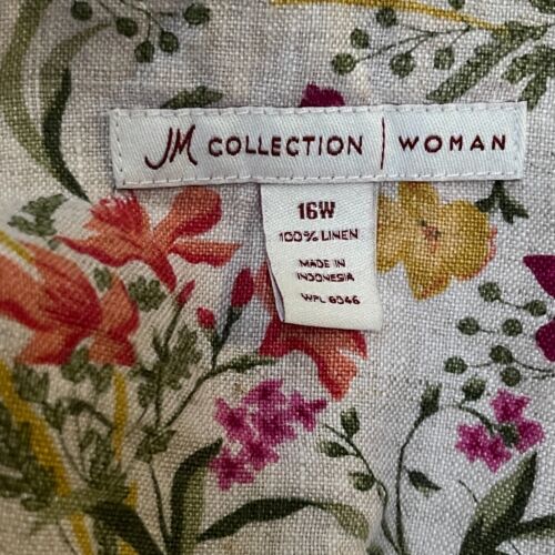 JM Collection Womens Plus Size 16W Multicolor Floral Linen Three Button Blazer - Picture 3 of 8