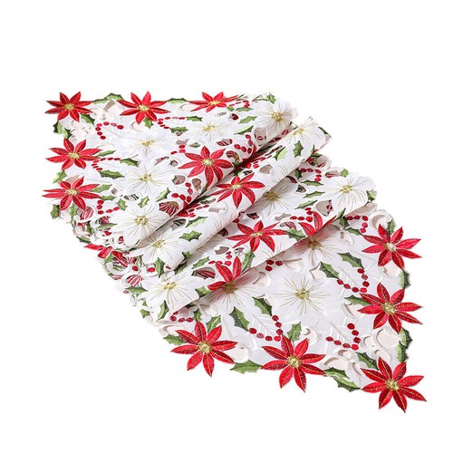 Christmas Table Runners Embroidery Placemat Polyester Tablecloth Party Decor - Picture 17 of 23