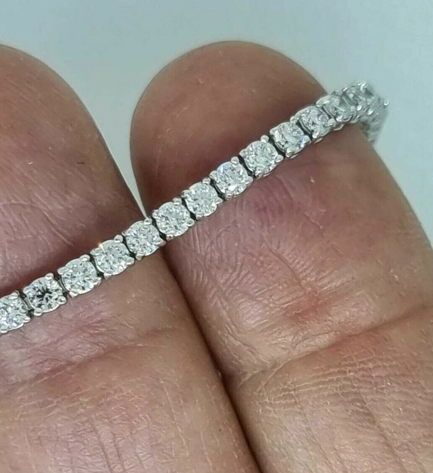 Brazalete tenis redondo de diamantes creado en laboratorio de oro blanco de 5,4 quilates 14 K para mujer 7,5 Foto 4 de 4